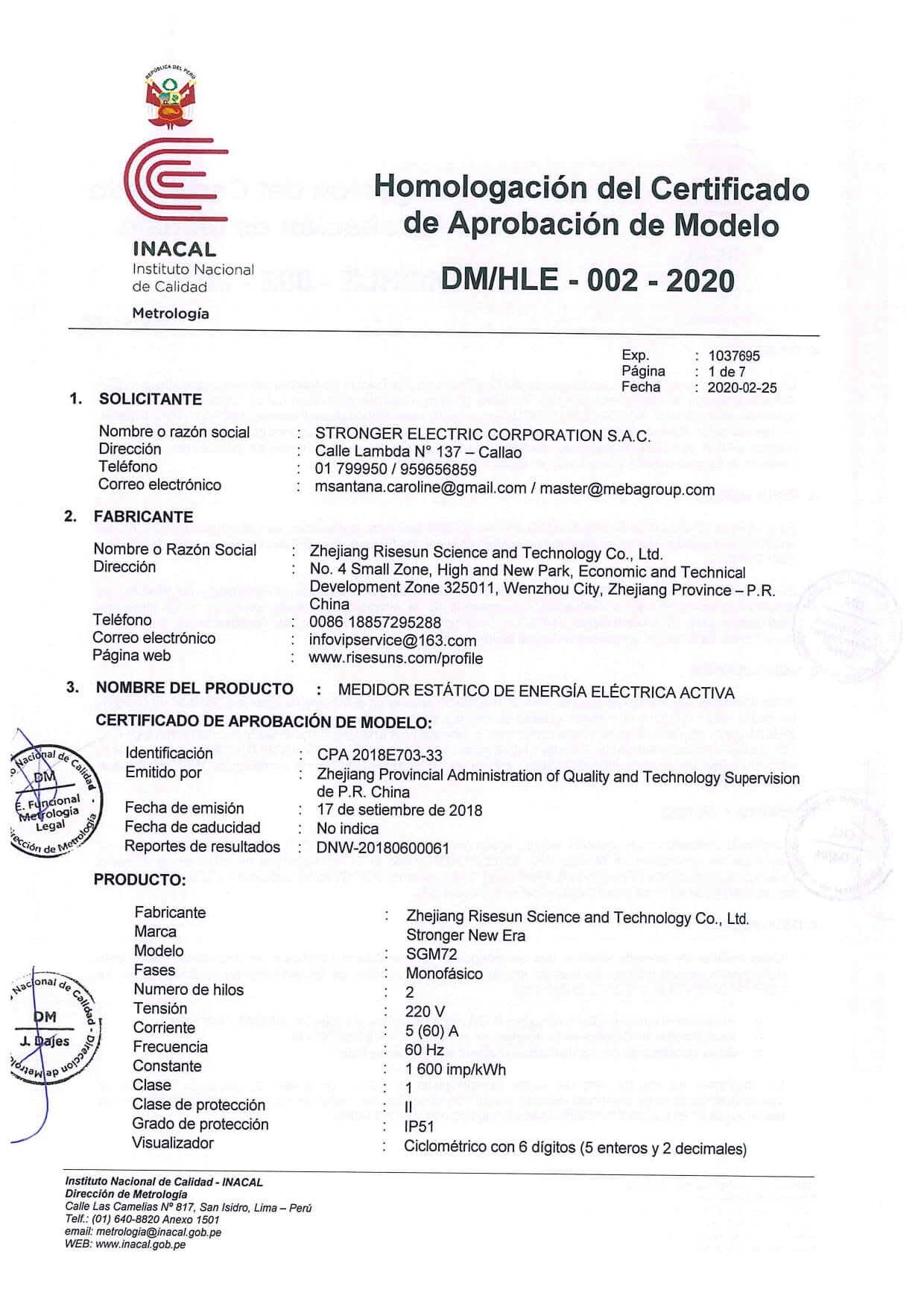 Medidor monofásico ciclometrico SGM72 5(60)A Modelo 2020