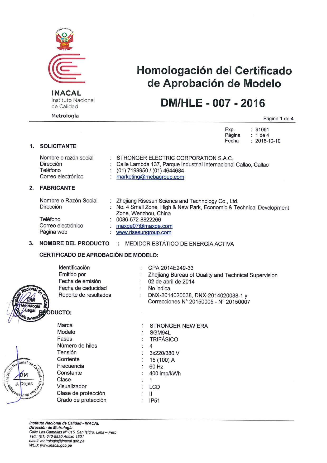 Medidor trifásico digital SGM94L 15(100)A