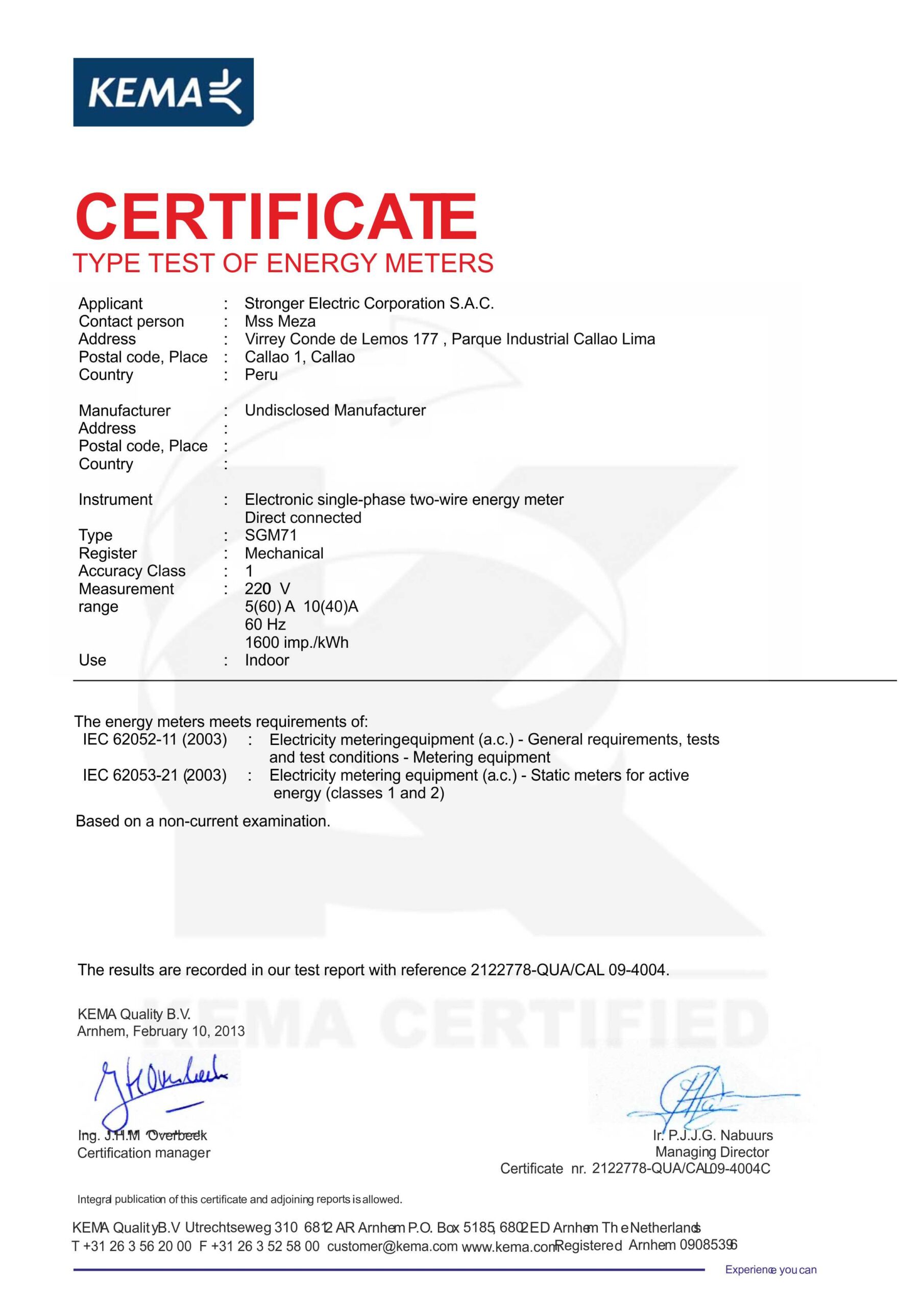 KEMA Medidor monofásico ciclométrico SGM71