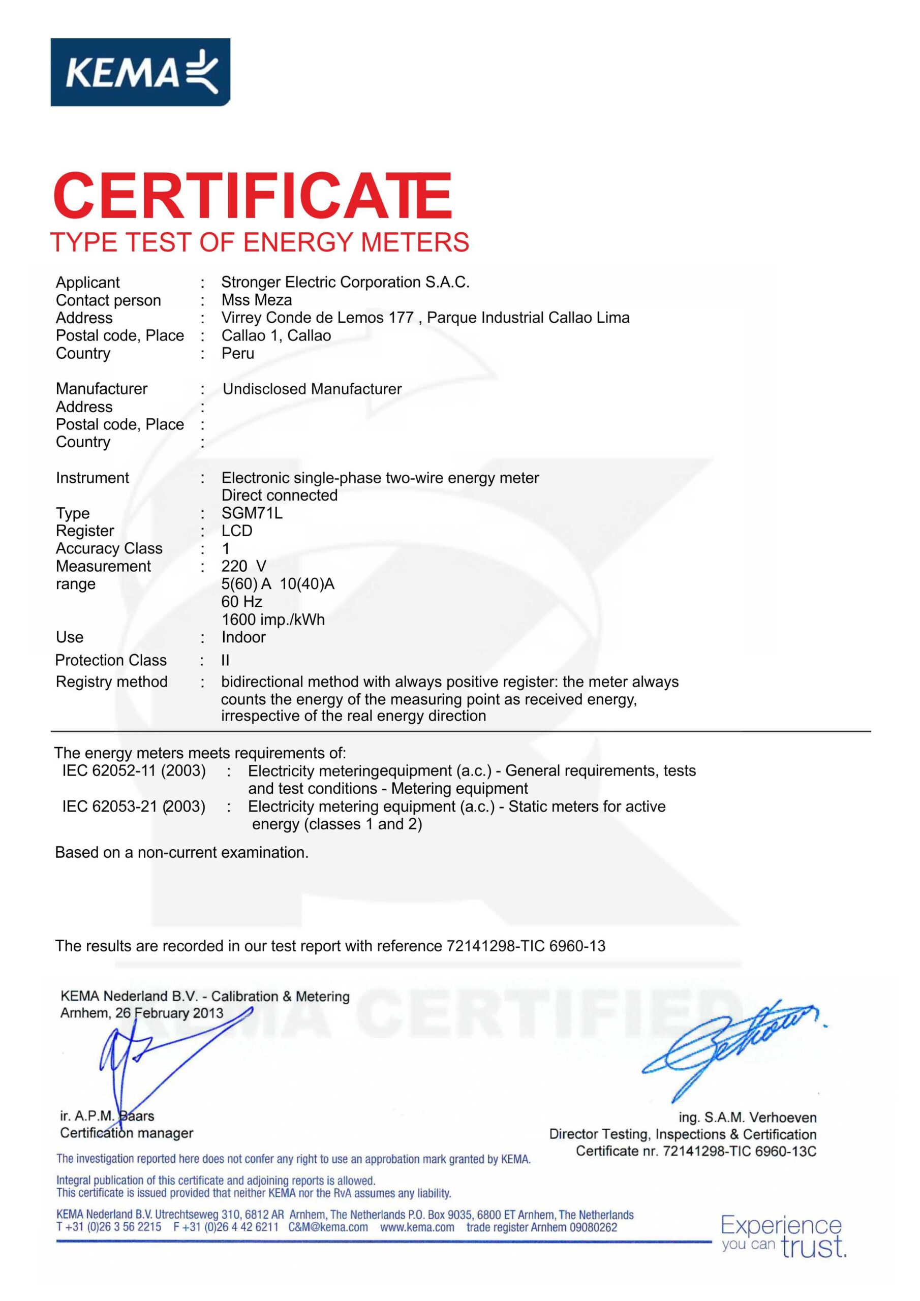 KEMA Medidor monofásico digital SGM71